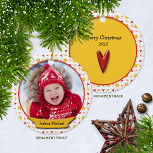 Commemorative Christmas Memories • Hearts & Stars Ceramic Ornament