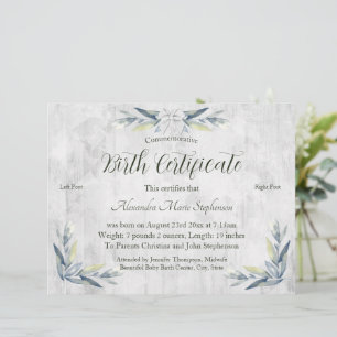 Commemorative New Baby Footprint Birth Certificate