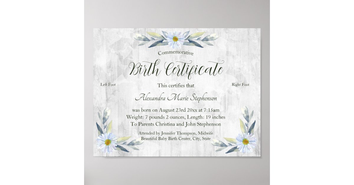 Commemorative New Baby Footprint Birth Certificate Poster Zazzle
