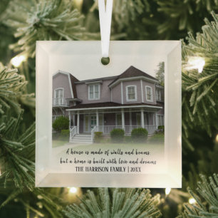 Commemorative New Home   Photo Christmas Tree Glass Ornament
