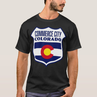 Commerce City Colorado Retro Flag Shield White T-Shirt