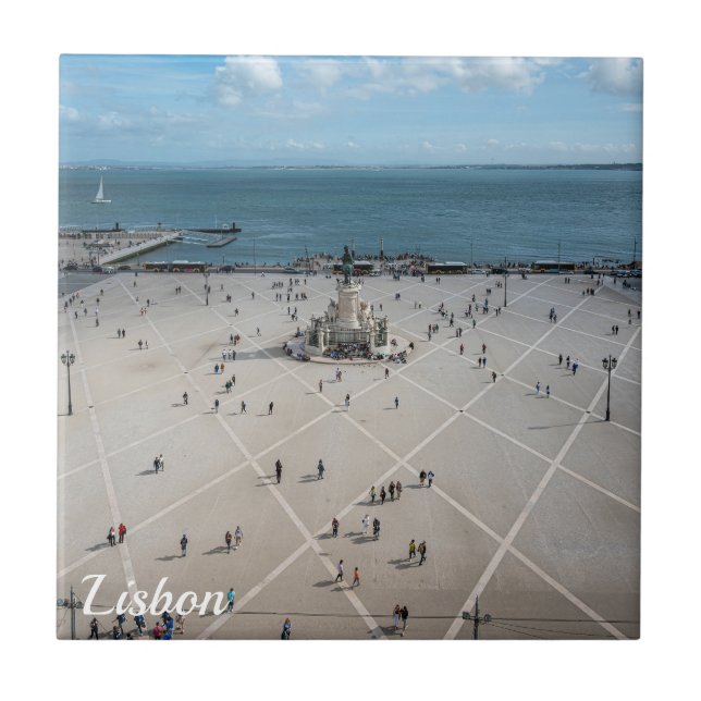 Commerce Square from above in Lisbon, Portugal Tile (Front)