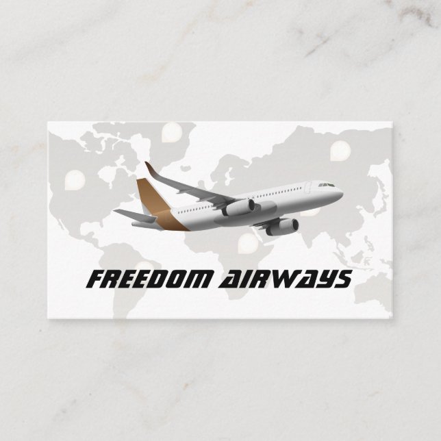 Commercial Airplane | World Map Background Business Card (Front)