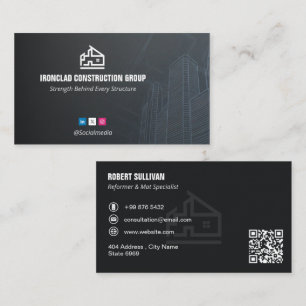 Commercial Building Contractors   Dark Minimalist Business Card