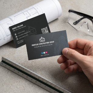 Commercial Building Contractors   Dark Minimalist Business Card
