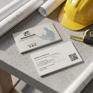 Commercial Building Contractors   Grey Sketch Business Card