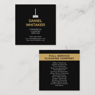 Commercial Cleaning Services Black & Gold Square Business Card