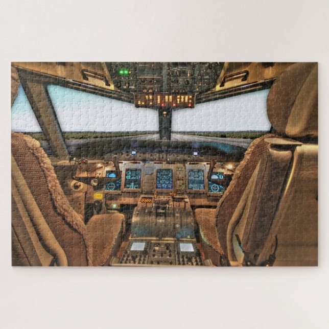 Commercial jet airliner cockpit background jigsaw puzzle (Horizontal)