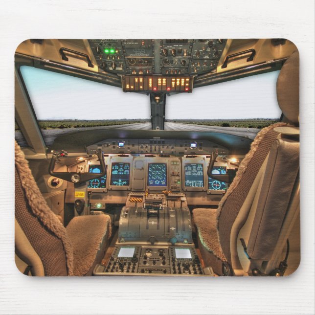 Commercial jet airliner cockpit background mouse pad (Front)