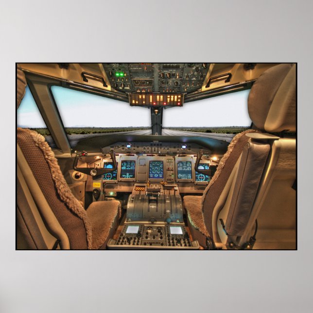 Commercial jet airliner cockpit background poster (Front)