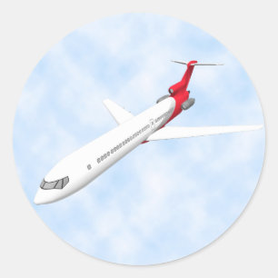 Commercial Jet Airplane: 3D Model: Classic Round Sticker