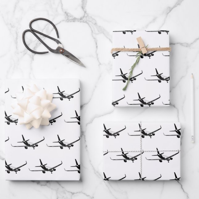 Commercial plane back view graphic motif pattern wrapping paper sheet (Front)