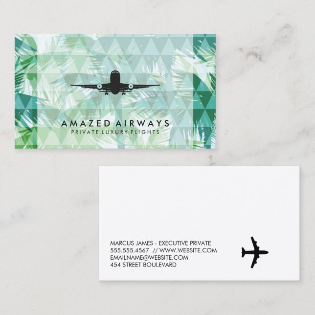 Commercial Plane | Geometric Palm Trees Business Card (Front/Back)