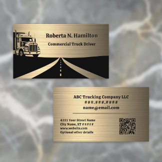 Commercial Truck Driver and Highway QR Code Gold Business Card