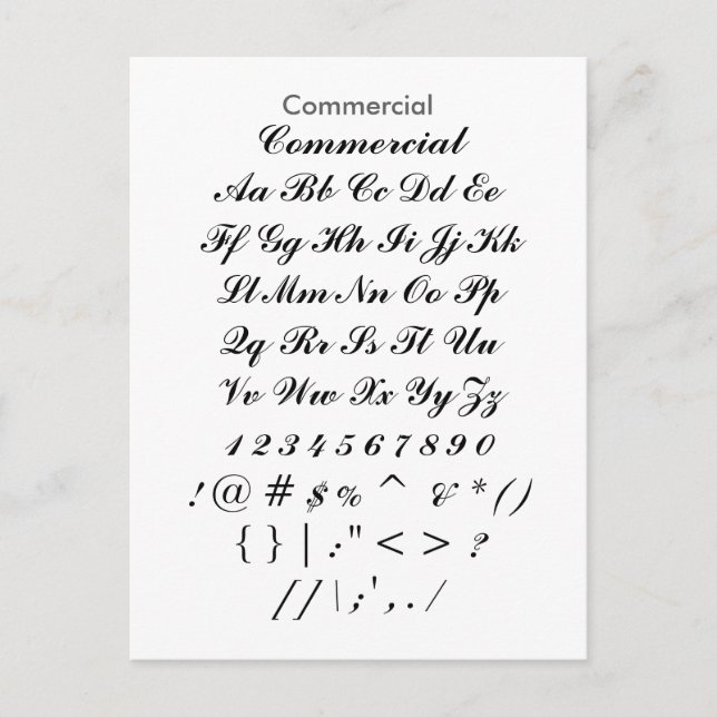 Commercial - Zazzle Font Sampler Sheet Postcard (Front)