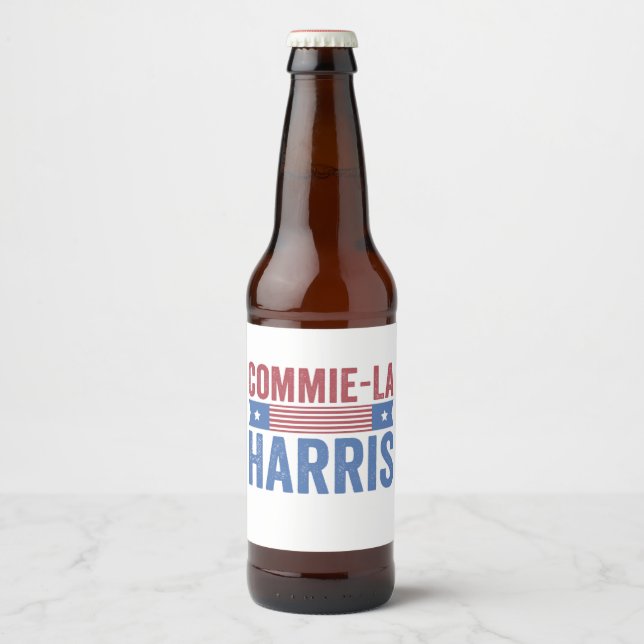 Commie-La Harris 2024 Funny Anti Kamala Harris Beer Bottle Label (Front)