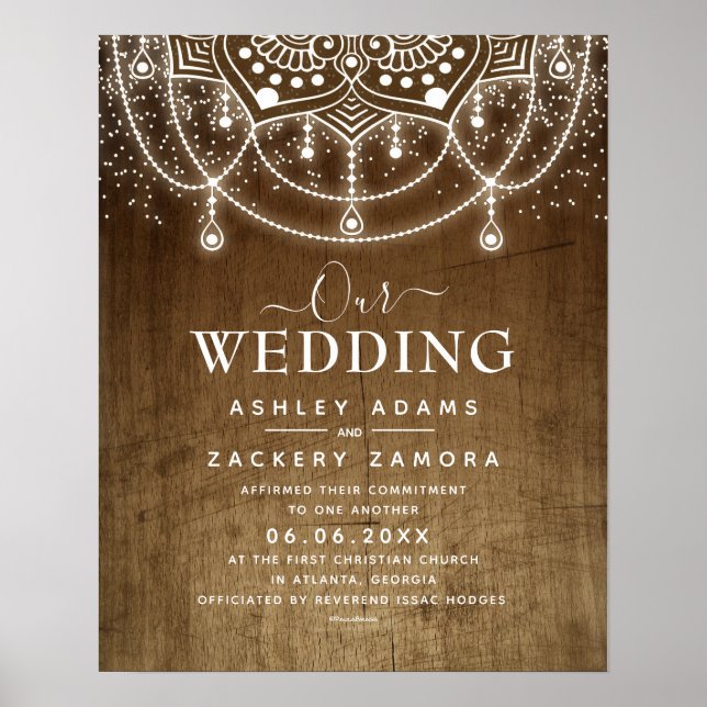 Commitment Boho FairyLights Wedding Certificate Poster (Front)