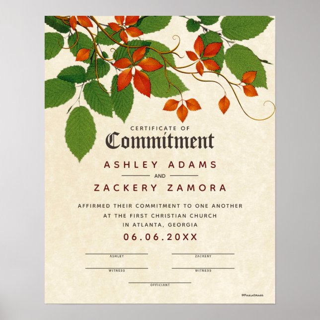 Commitment Botanical Wedding Certificate Poster (Front)