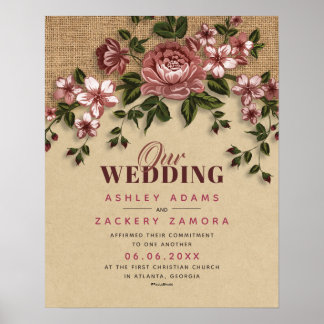 Commitment Wine Floral Lace Wedding Certificate Poster