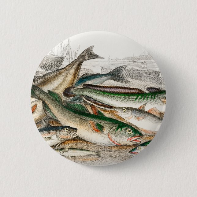 Common Cod, Haddock, Whiting, Coal Fish, Ling 2 Inch Round Button (Front)