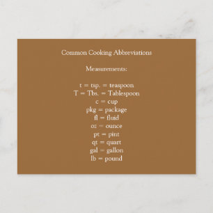 Common Cooking Abbreviations Postcard