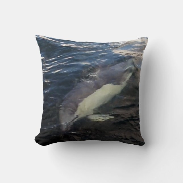 Common Dolphin Swimming Ocean Inspired Living Room Throw Pillow (Front)