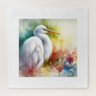 Common Egret AREF1702 - Watercolor Jigsaw Puzzle