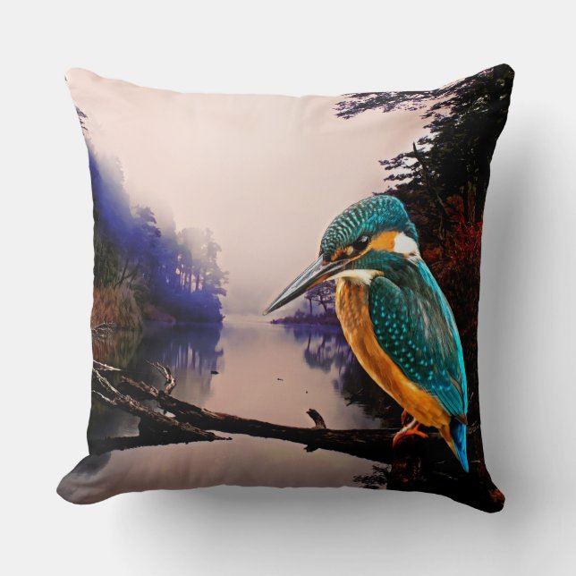 Common Kingfisher Throw Pillow (Front)