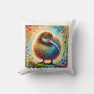 Common Kiwi Bird 061124AREF145 - Watercolor Throw Pillow