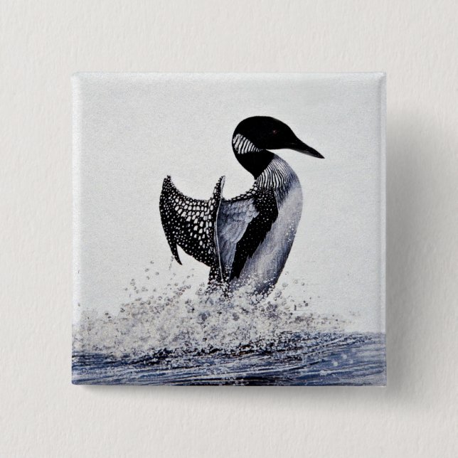 Common loon 2 inch square button (Front)