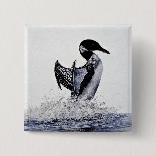 Common loon 2 inch square button