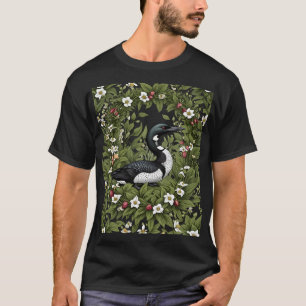 Common Loon Bird Surrounded By White Orchid Flower T-Shirt