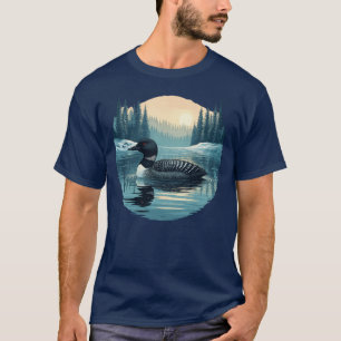 Common Loon - Retro Winter Cabin Christmas Design T-Shirt