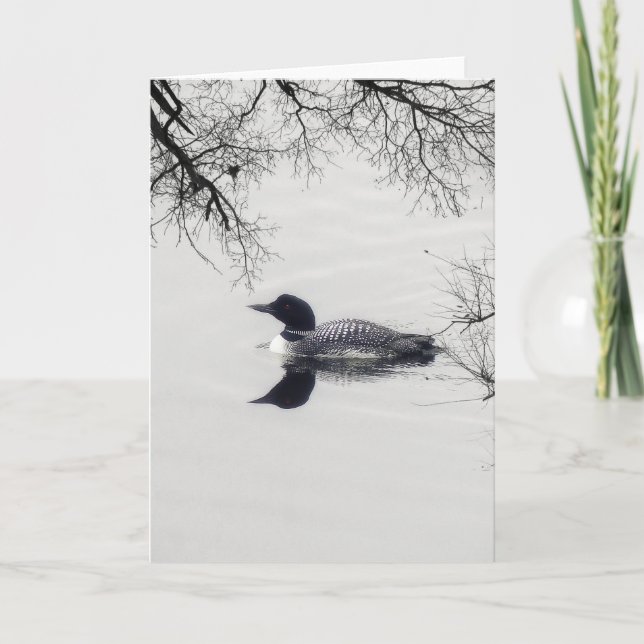 Common Loon Swims in a Northern Lake in Winter Card (Front)