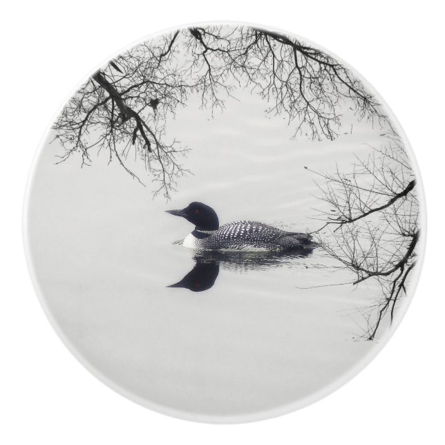 Common Loon Swims in a Northern Lake in Winter Ceramic Knob (Front)