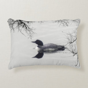 Common Loon Swims in a Northern Lake in Winter Decorative Pillow