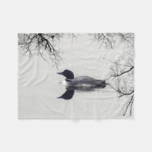 Common Loon Swims in a Northern Lake in Winter Fleece Blanket