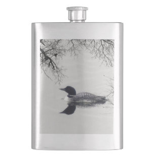 Common Loon Swims in a Northern Lake in Winter Hip Flask