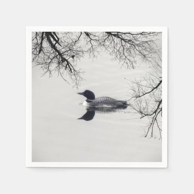 Common Loon Swims in a Northern Lake in Winter Napkin (Front)