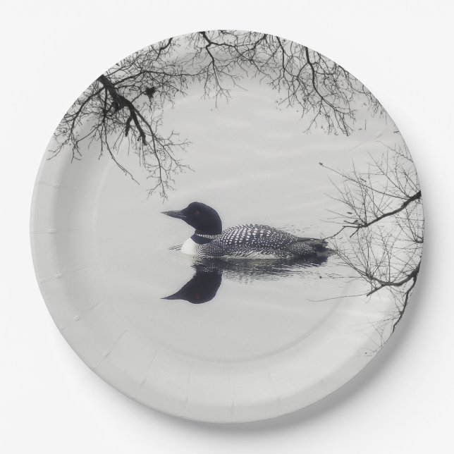Common Loon Swims in a Northern Lake in Winter Paper Plate (Front)