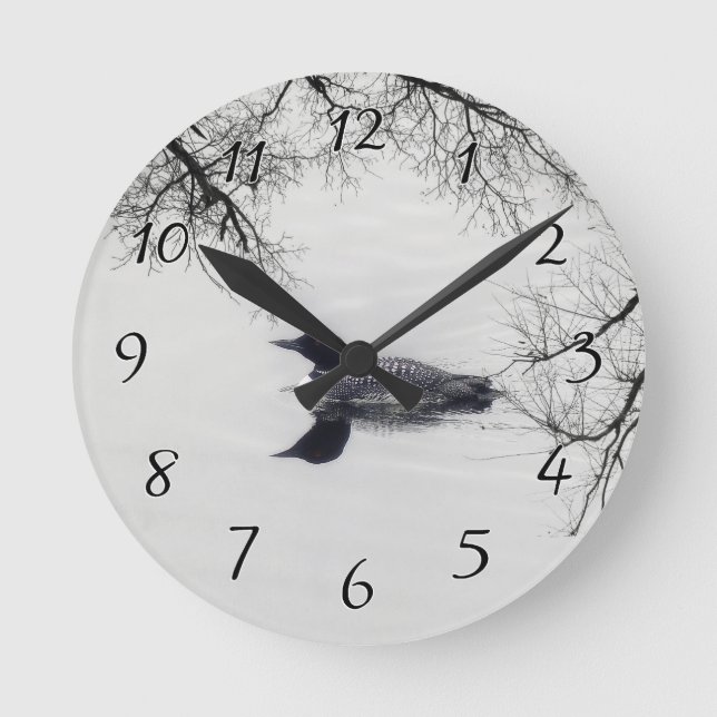 Common Loon Swims in a Northern Lake in Winter Round Clock (Front)