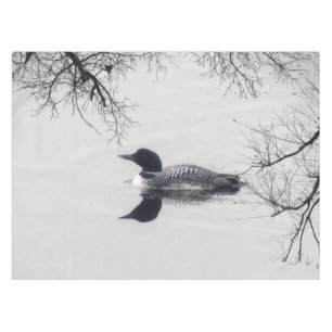 Common Loon Swims in a Northern Lake in Winter Tablecloth