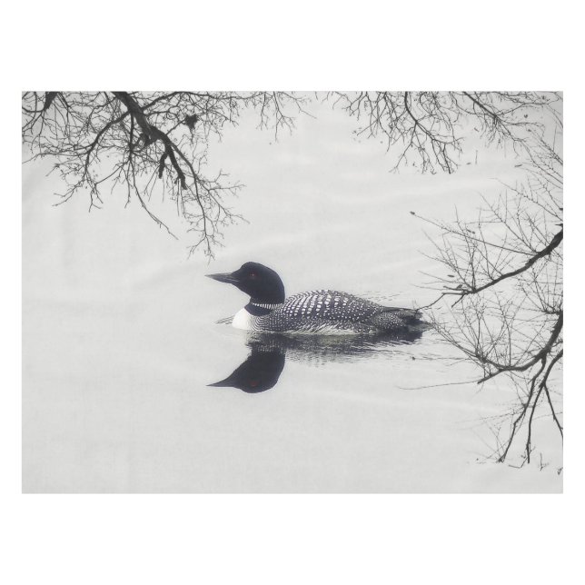 Common Loon Swims in a Northern Lake in Winter Tablecloth (Front (Horizontal))