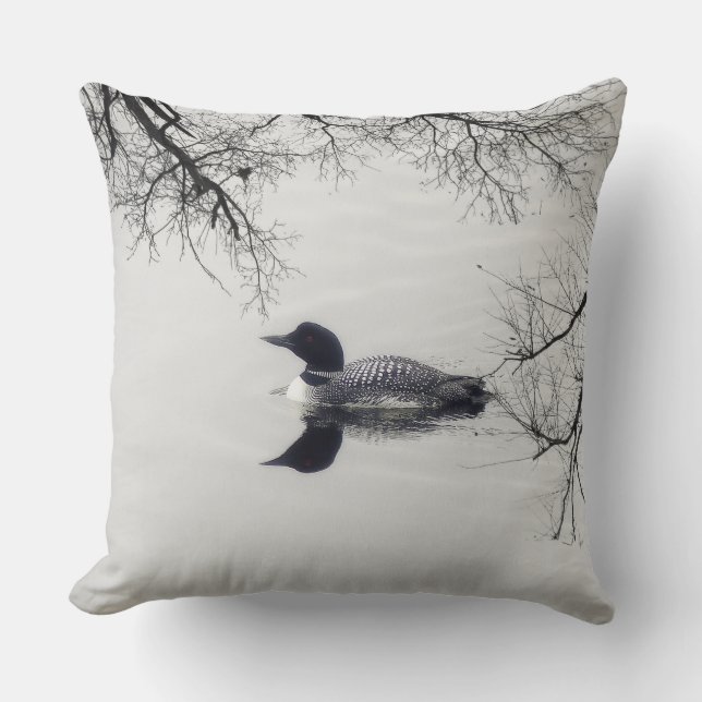 Common Loon Swims in a Northern Lake in Winter Throw Pillow (Front)