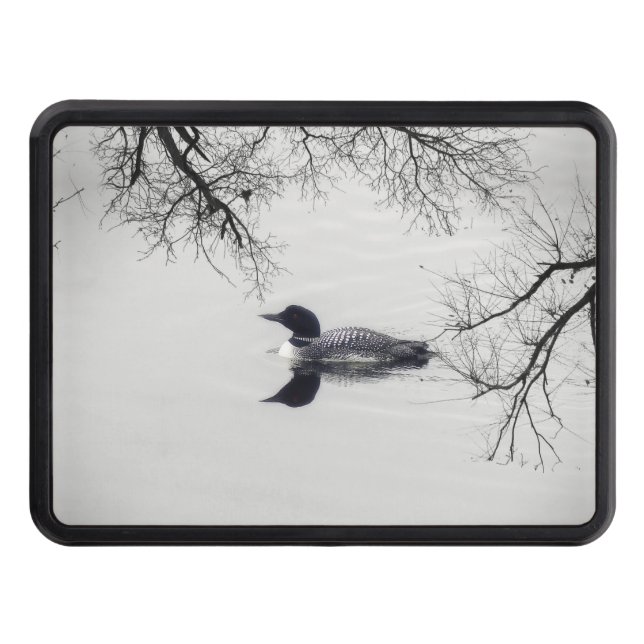 Common Loon Swims in a Northern Lake in Winter Trailer Hitch Cover (Front)