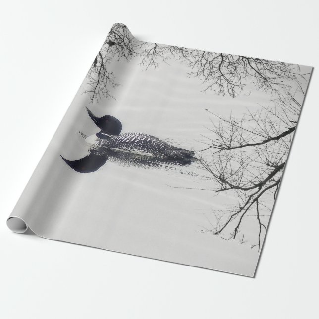 Common Loon Swims in a Northern Lake in Winter Wrapping Paper (Unrolled)