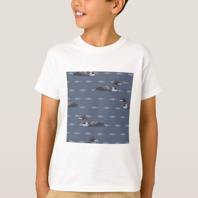 Common Loons on fish pattern T-Shirt (Front)