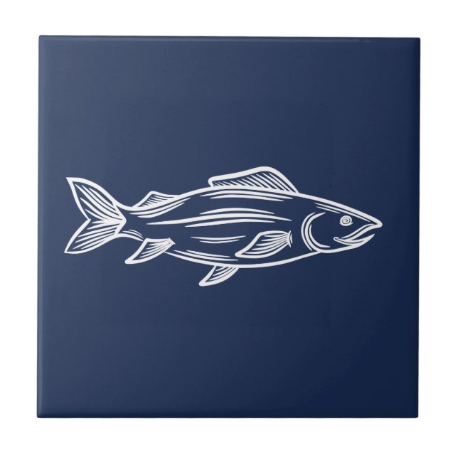 Common Mackerel Fish Aquatic Blue Nautical  Tile (Front)