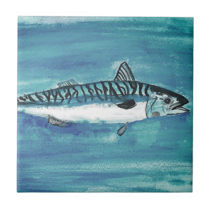 Common Mackerel Fish Watercolor Blue Nautical  Tile