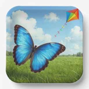Common Morpho Butterfly Flying a Kite Paper Plate